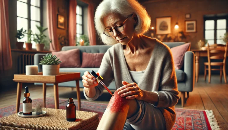 Imagen de una señora poniéndose sangre de drago para el dolor de rodillas